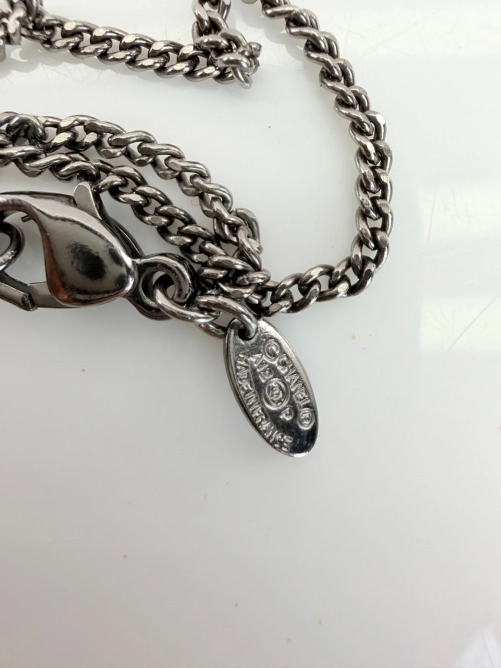 Chanel Black Crystal Interlocking Logo CC Pendant Necklace